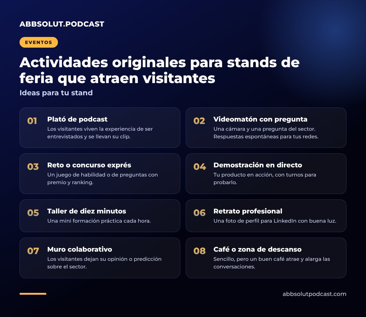 Infografía: Actividades originales para stands de feria que atraen visitantes. Ideas para tu stand