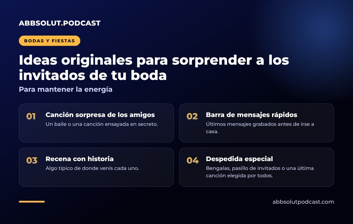 Infografía: Ideas originales para sorprender a los invitados de tu boda. Para mantener la energía