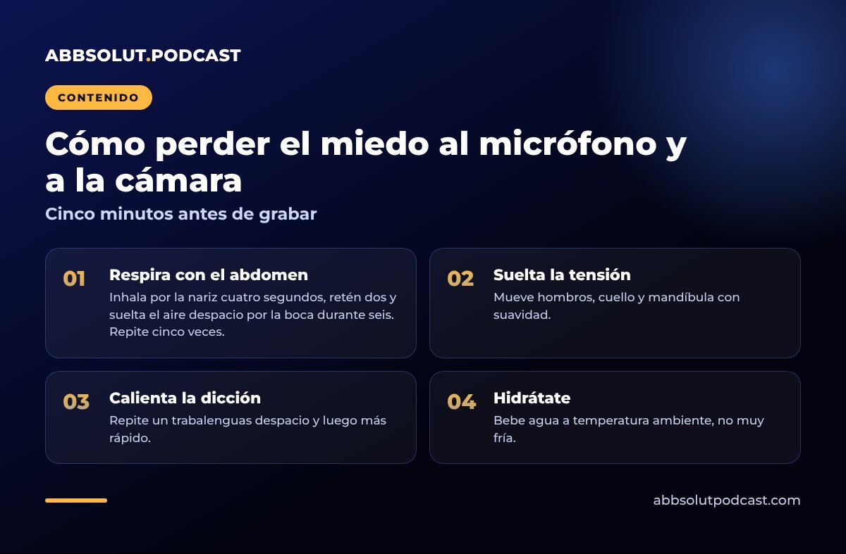 Infografía: Cómo perder el miedo al micrófono y a la cámara. Cinco minutos antes de grabar
