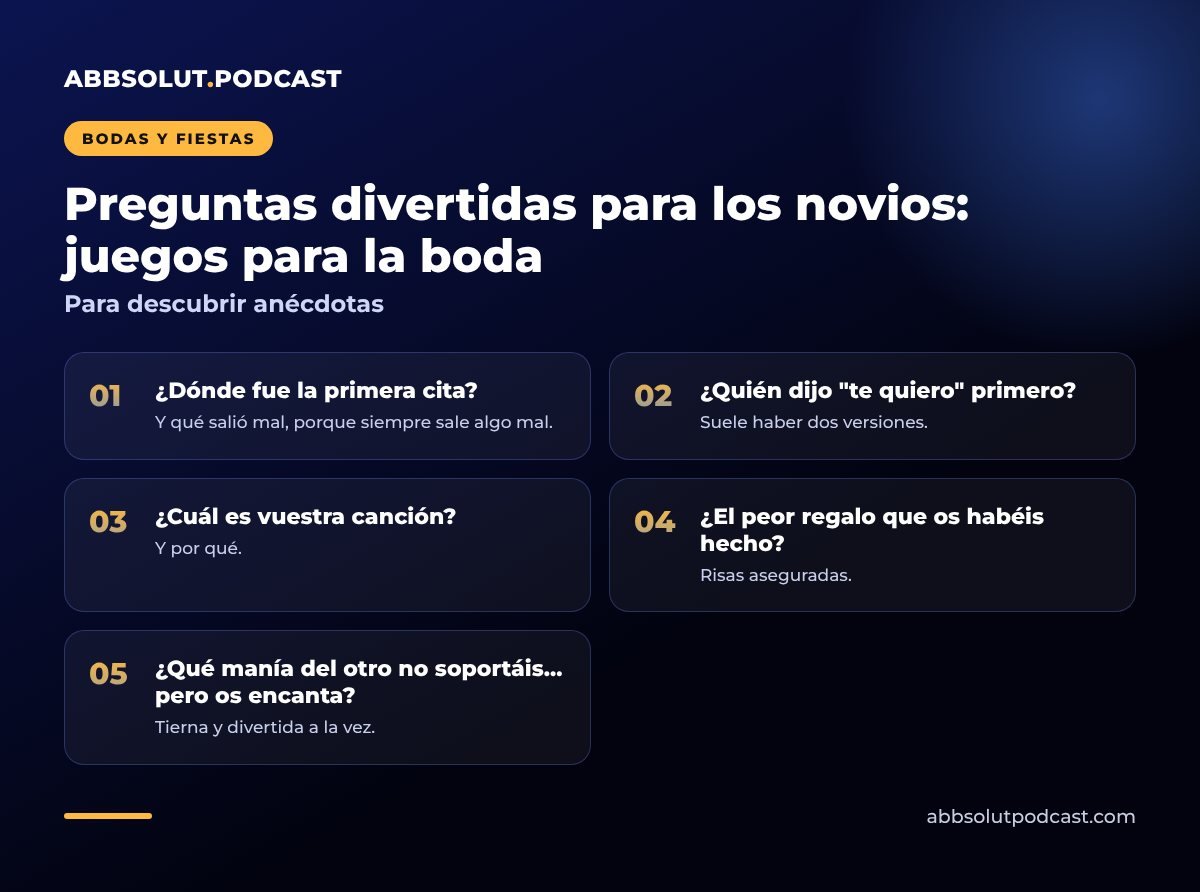 Infografía: Preguntas divertidas para los novios: juegos para la boda. Para descubrir anécdotas
