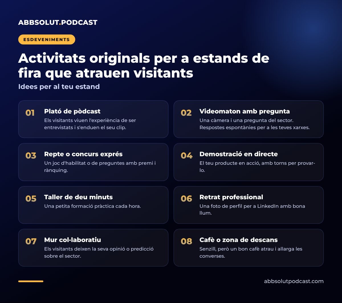 Infografia: Activitats originals per a estands de fira que atrauen visitants. Idees per al teu estand