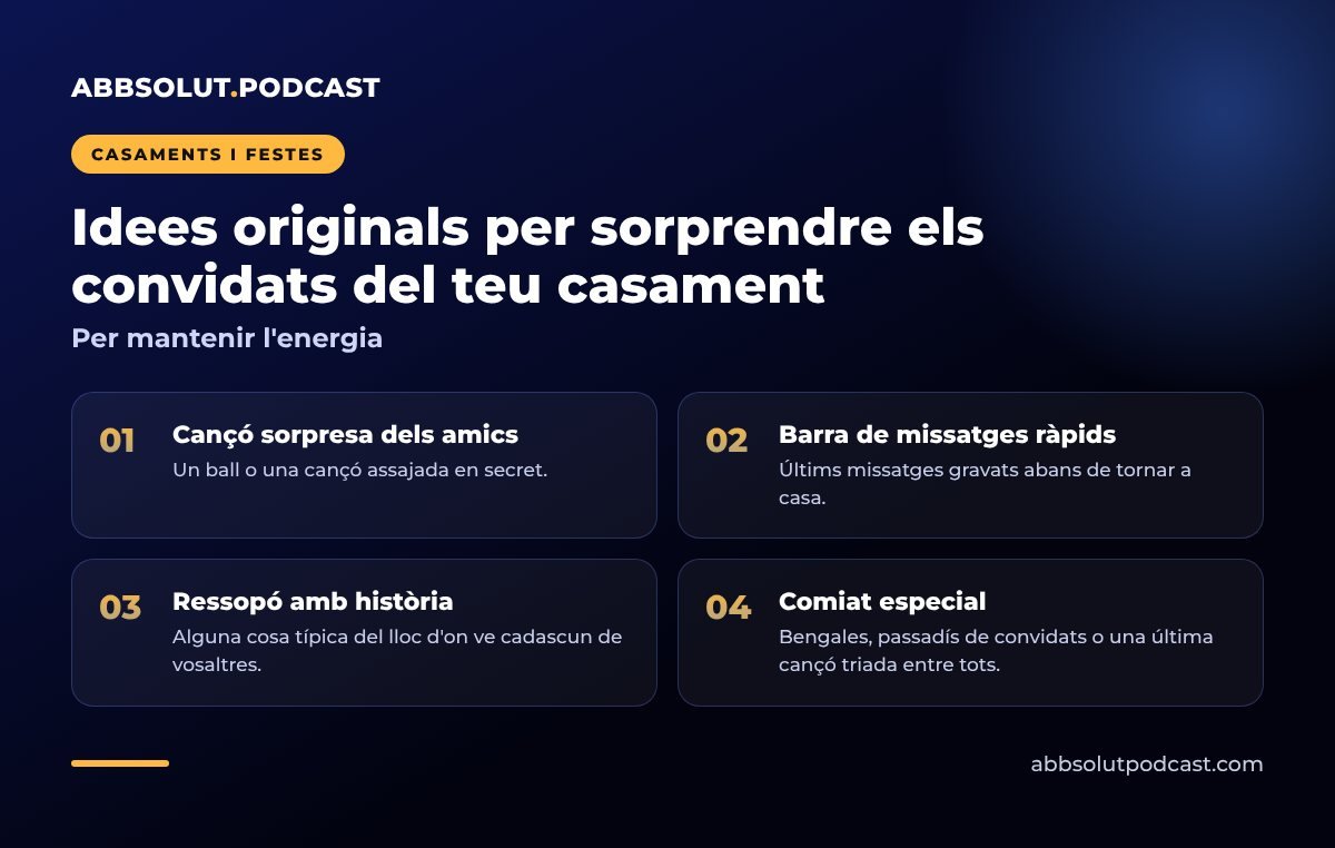 Infografia: Idees originals per sorprendre els convidats del teu casament. Per mantenir l'energia