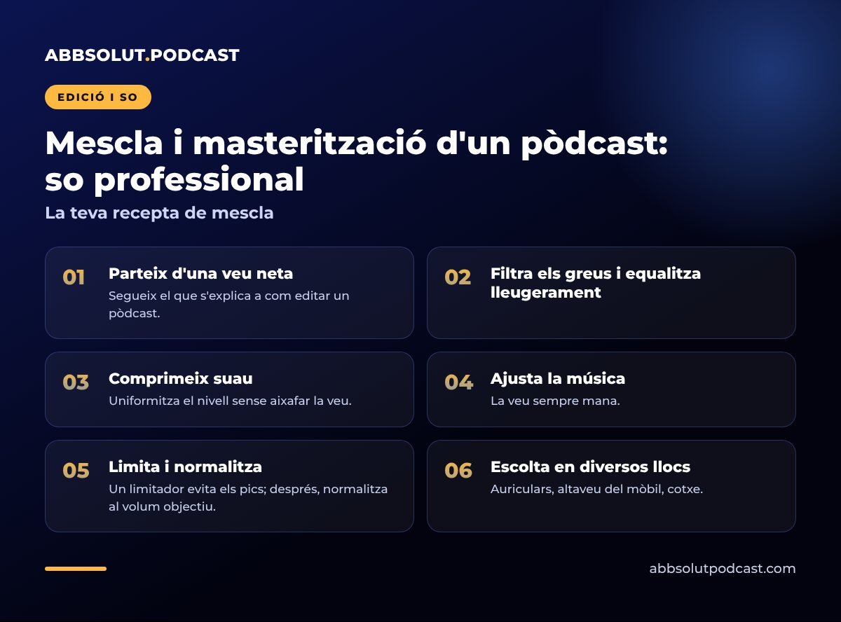 Infografia: Mescla i masterització d'un pòdcast: so professional. La teva recepta de mescla