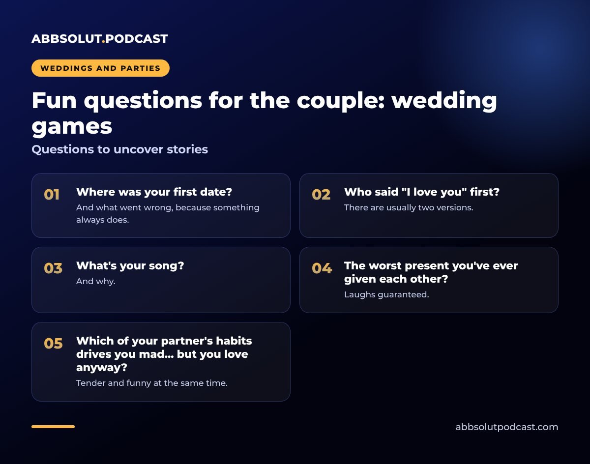 Infographic: Fun questions for the couple: wedding games. Questions to uncover stories