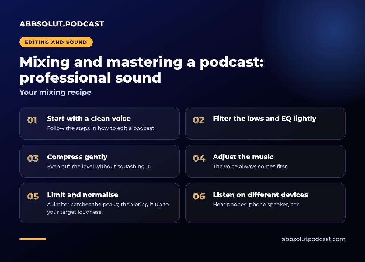 Infographic: Mixing and mastering a podcast: professional sound. Your mixing recipe