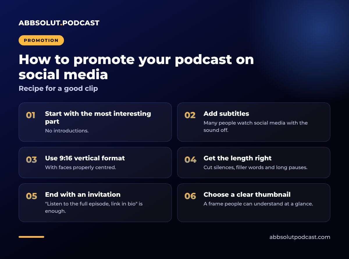 Infographic: How to promote your podcast on social media. Recipe for a good clip