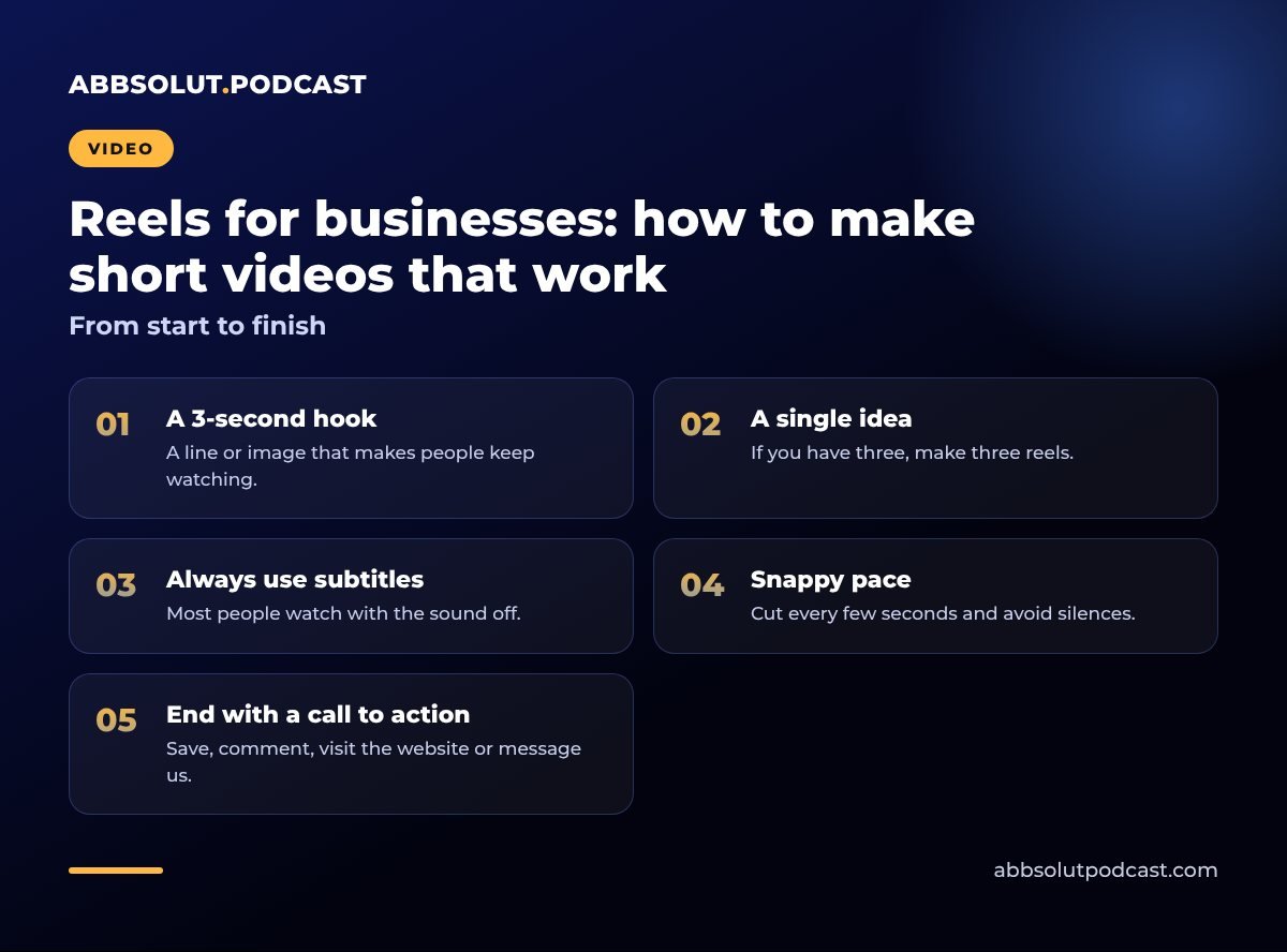 Infographic: Reels for businesses: how to make short videos that work. From start to finish